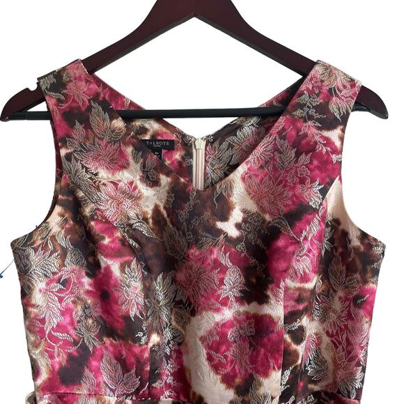 Talbots Women Floral Mini Dress 6P Pink Metallic Belted Pleated Old Money Glam - Picture 9 of 13